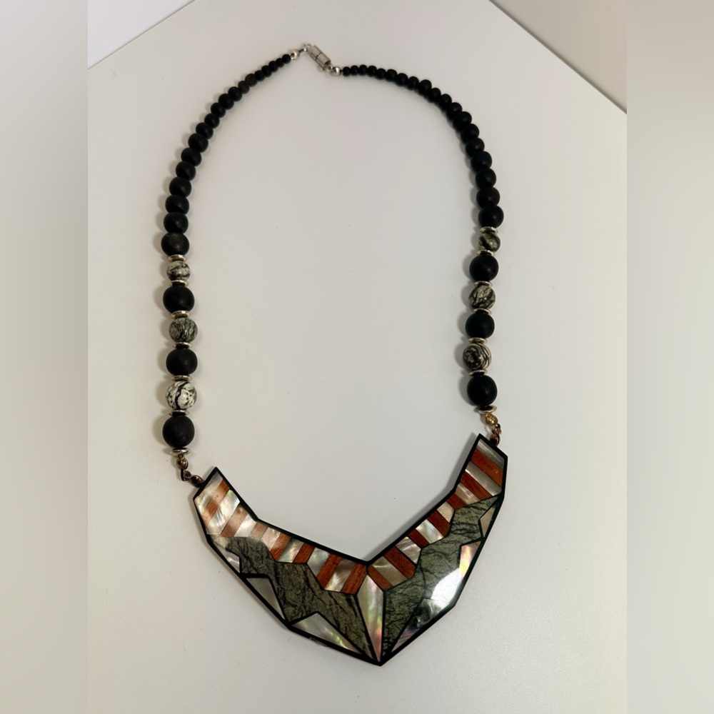 Vintage Mother pearl, stone and wood Necklace